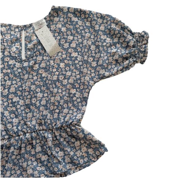 Sienna Sky Top Blouse Short Sleeve Elastic Waist Blue White Floral Top Size XS - Picture 8 of 12